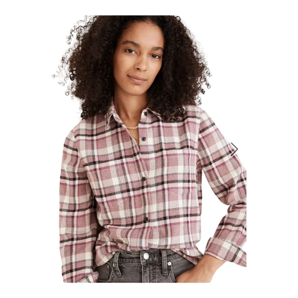 Madewell Button Up Pink and Black Flannel Shirt Womens Small